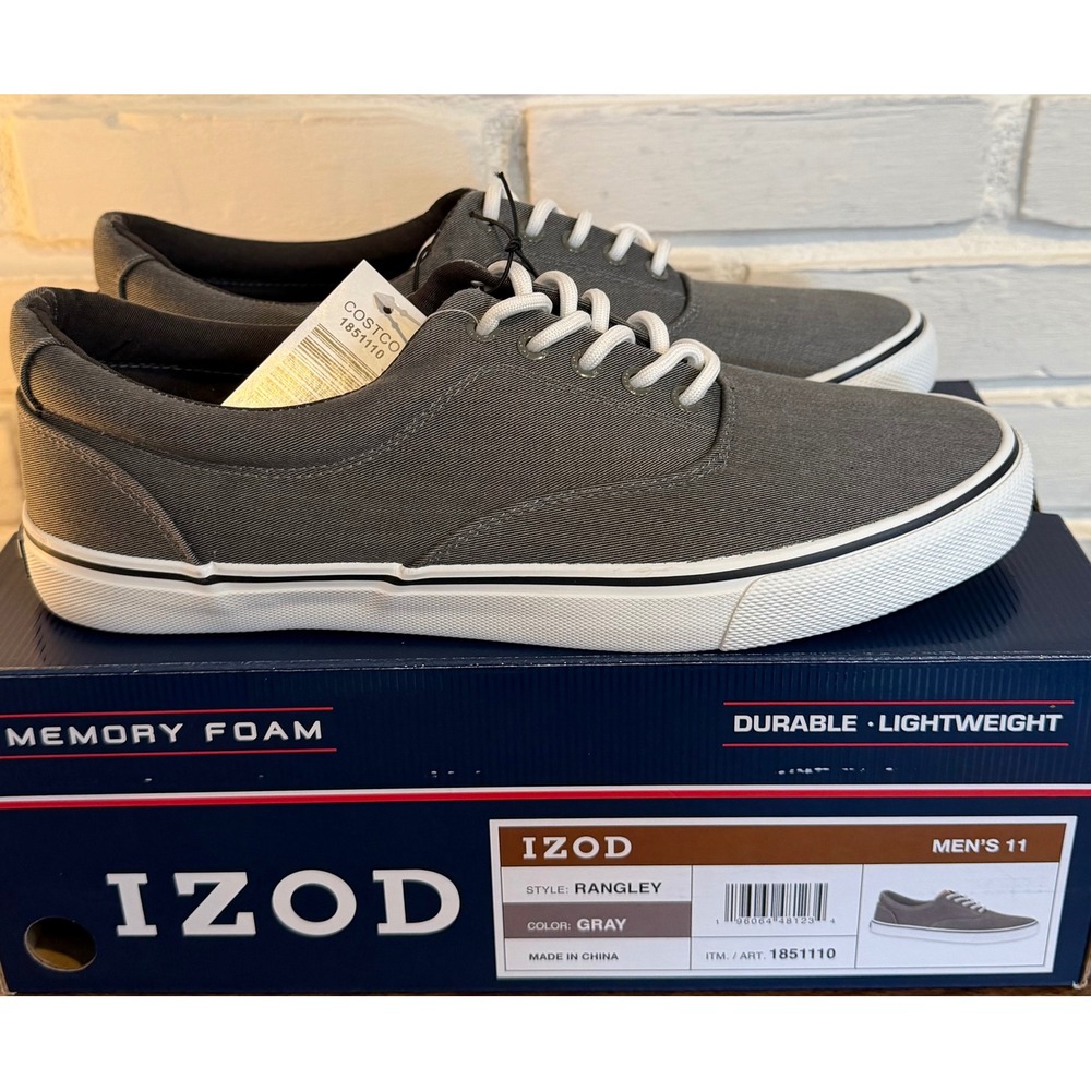 IZOD Rangley Mens •11• Gray Canvas Memory Foam Casual Sneakers Preppy Dad Style